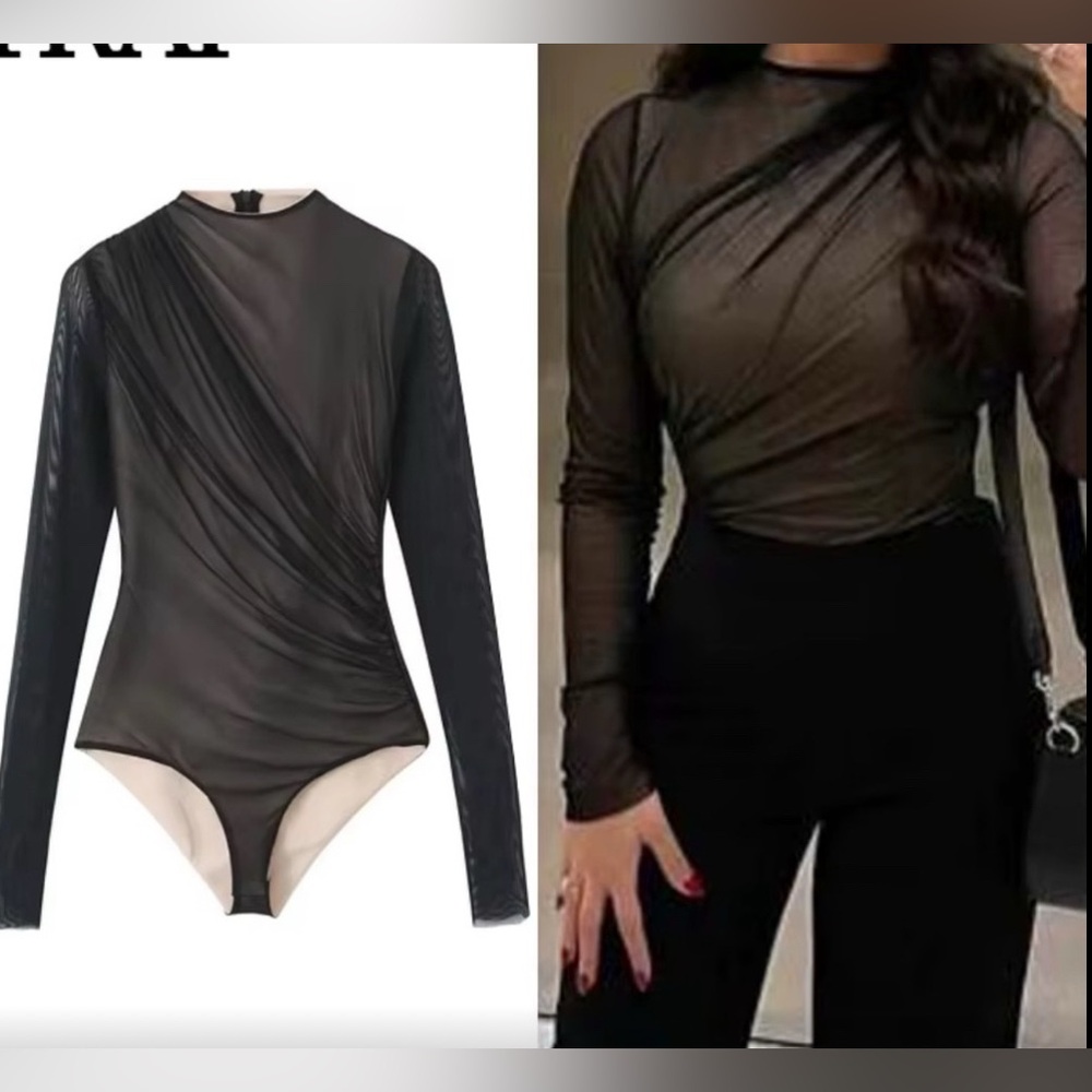 Zara mesh mockneck bodysuit bloggers favorite